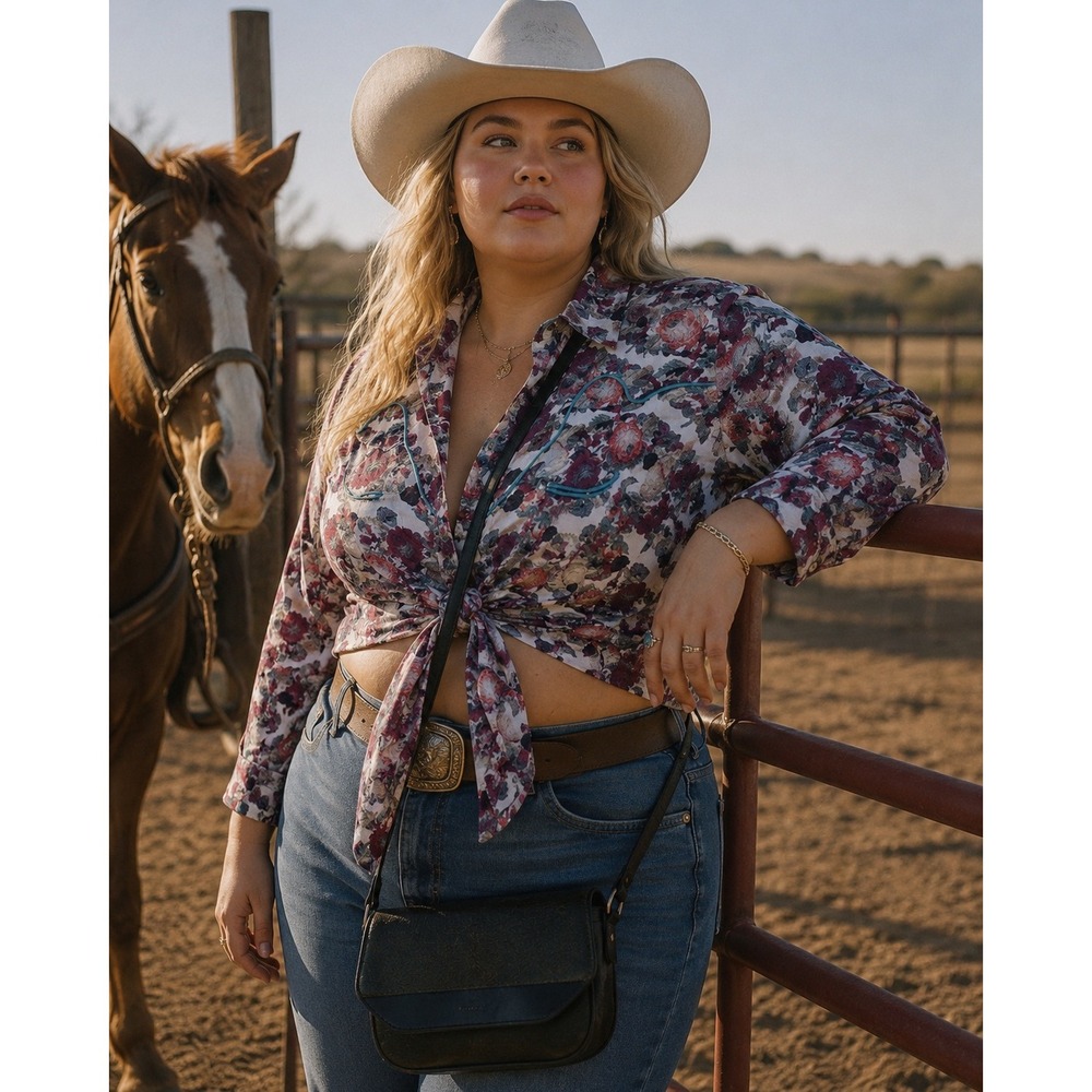 Wrangler Floral Western Snap Shirt Rose Print Turquoise Piping XXL‎ LW1291M
